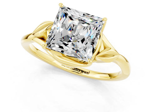 Yellow gold Princess Cut Moissanite Solitaire Ring with Twist Band and Four-Prong Setting_25