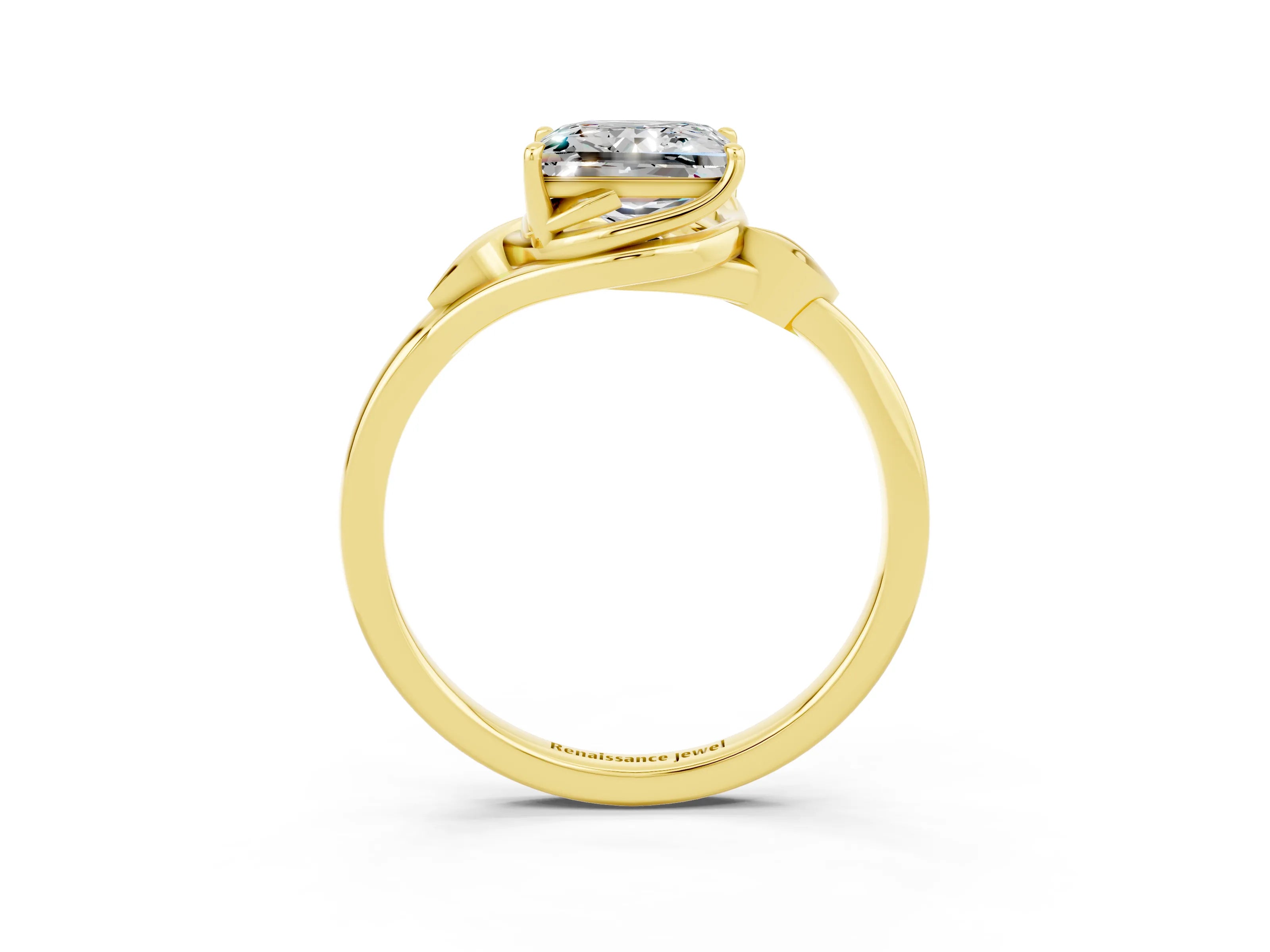Yellow gold Princess Cut Moissanite Solitaire Ring with Twist Band and Four-Prong Setting_27