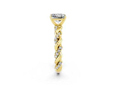 Yellow gold Princess Cut Moissanite Solitaire Ring with Twisted Band and Pavé Accents_2