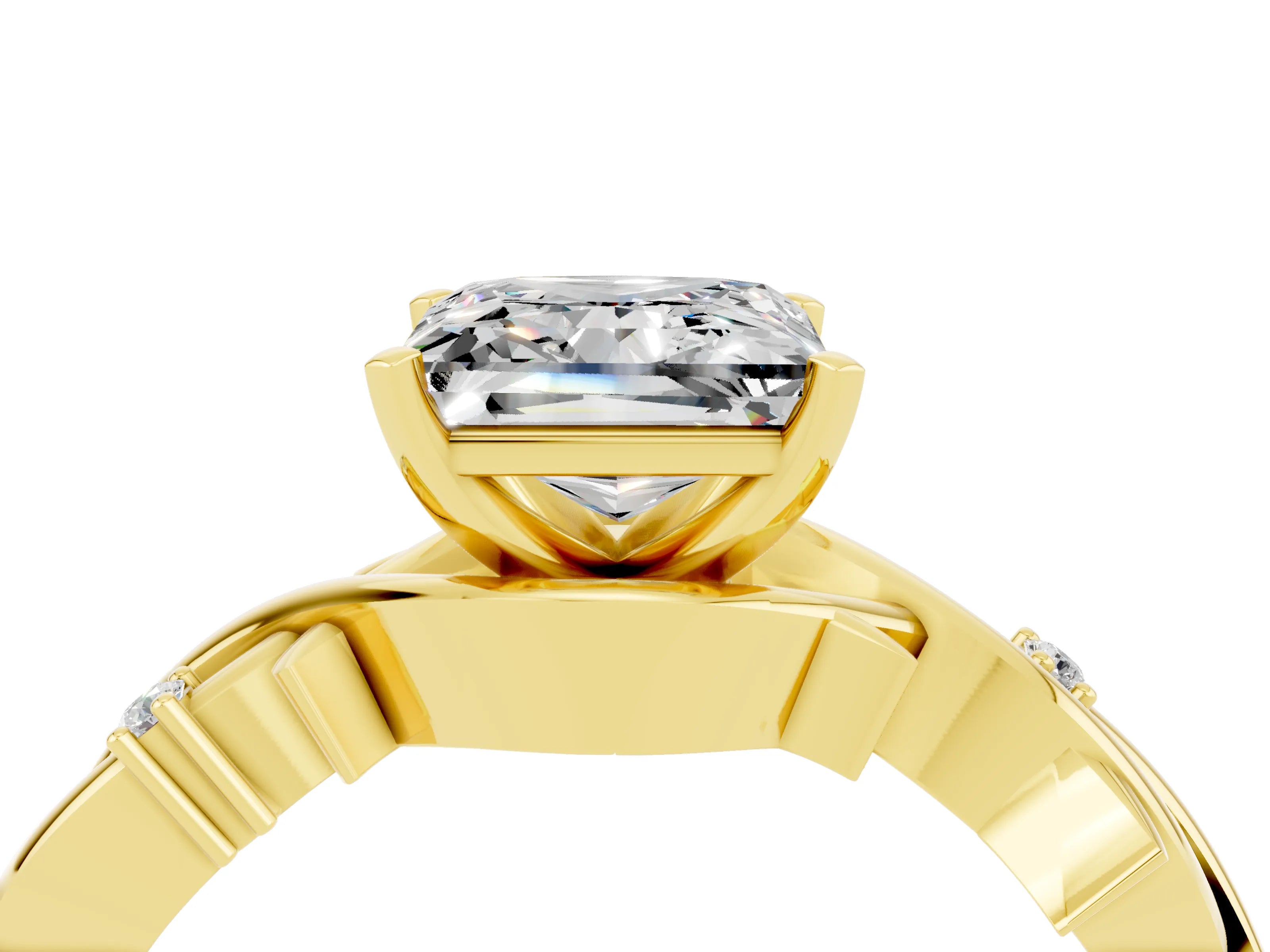 Yellow gold Princess Cut Moissanite Solitaire Ring with Twisted Band and Prong Setting_4