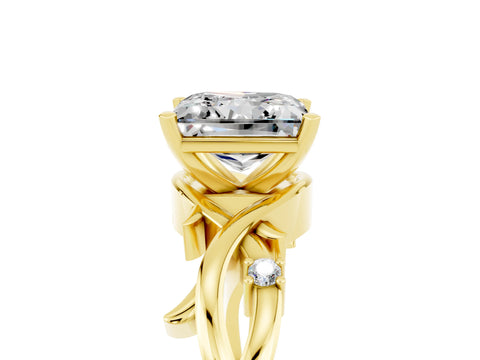 Yellow gold Princess Cut Moissanite Solitaire Ring with Twisted Band and Prong Setting_5