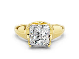 Yellow gold Princess Cut Moissanite Solitaire Ring with Wide Band and Prong Setting