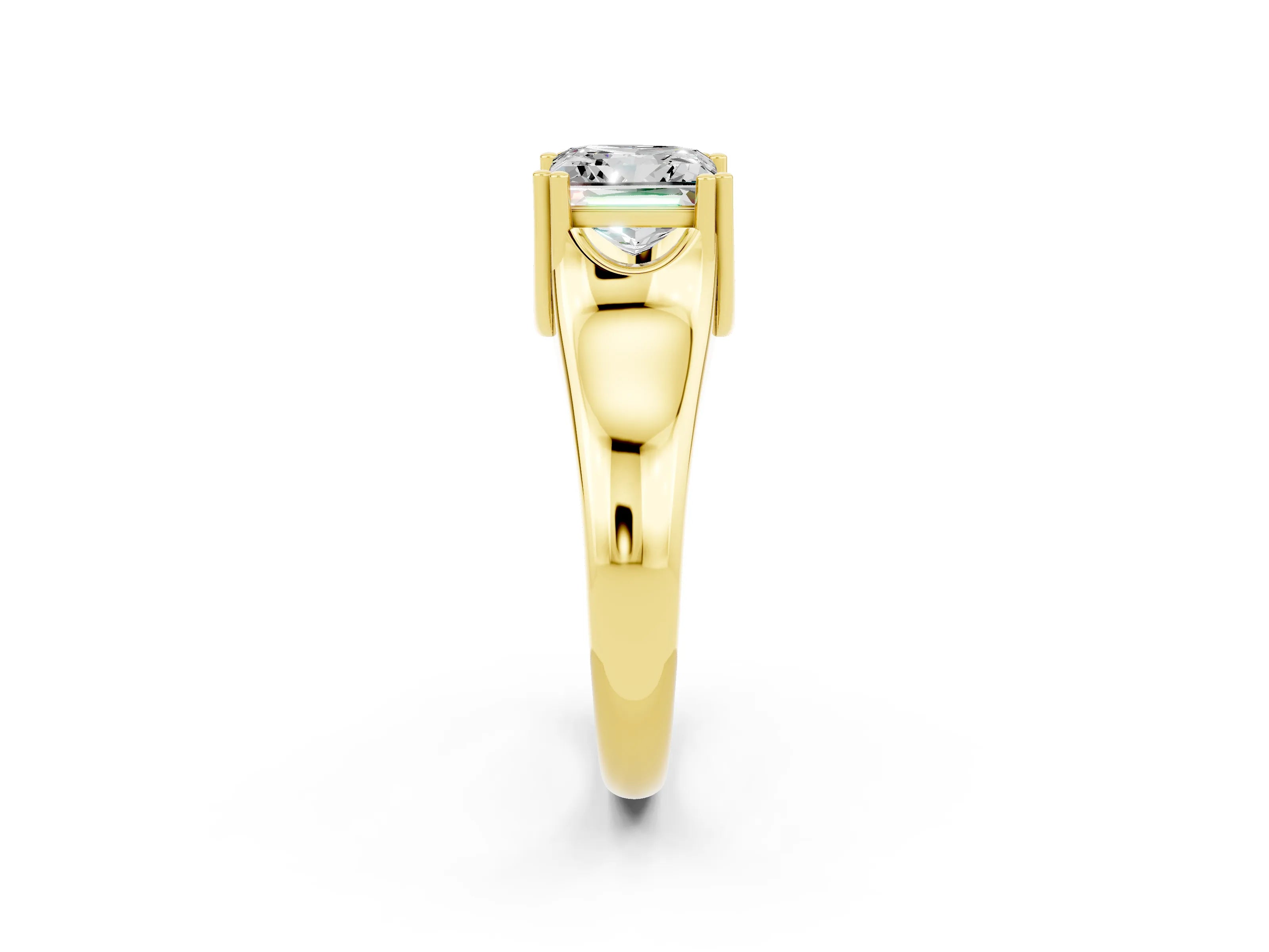 Yellow gold Princess Cut Moissanite Solitaire Ring with Wide Band and Prong Setting_2