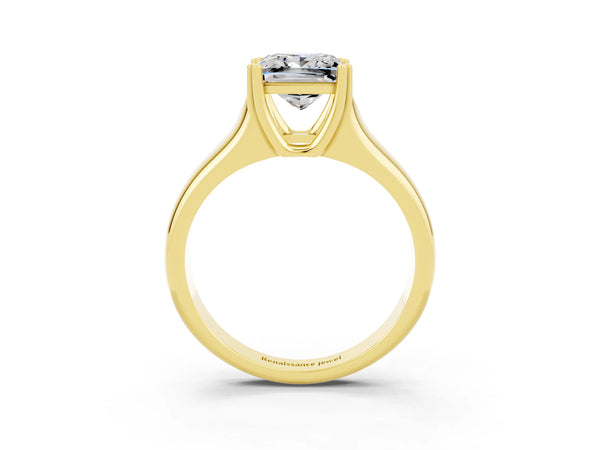 Yellow gold Princess Cut Moissanite Solitaire Ring with Wide Band and Prong Setting