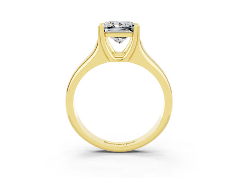 Yellow gold Princess Cut Moissanite Solitaire Ring with Wide Band and Prong Setting_3