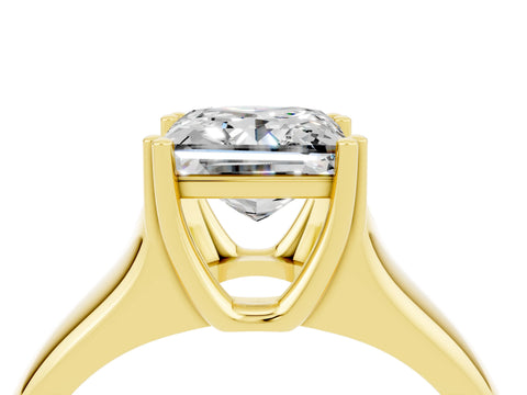 Yellow gold Princess Cut Moissanite Solitaire Ring with Wide Band and Prong Setting_4