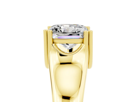 Yellow gold Princess Cut Moissanite Solitaire Ring with Wide Band and Prong Setting_5