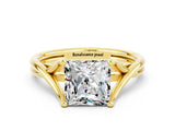 Yellow gold Princess Cut Moissanite Solitaire Twist Band Prong Setting Ring_48