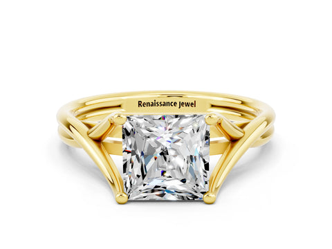 Yellow gold Princess Cut Moissanite Solitaire Twist Band Prong Setting Ring_48
