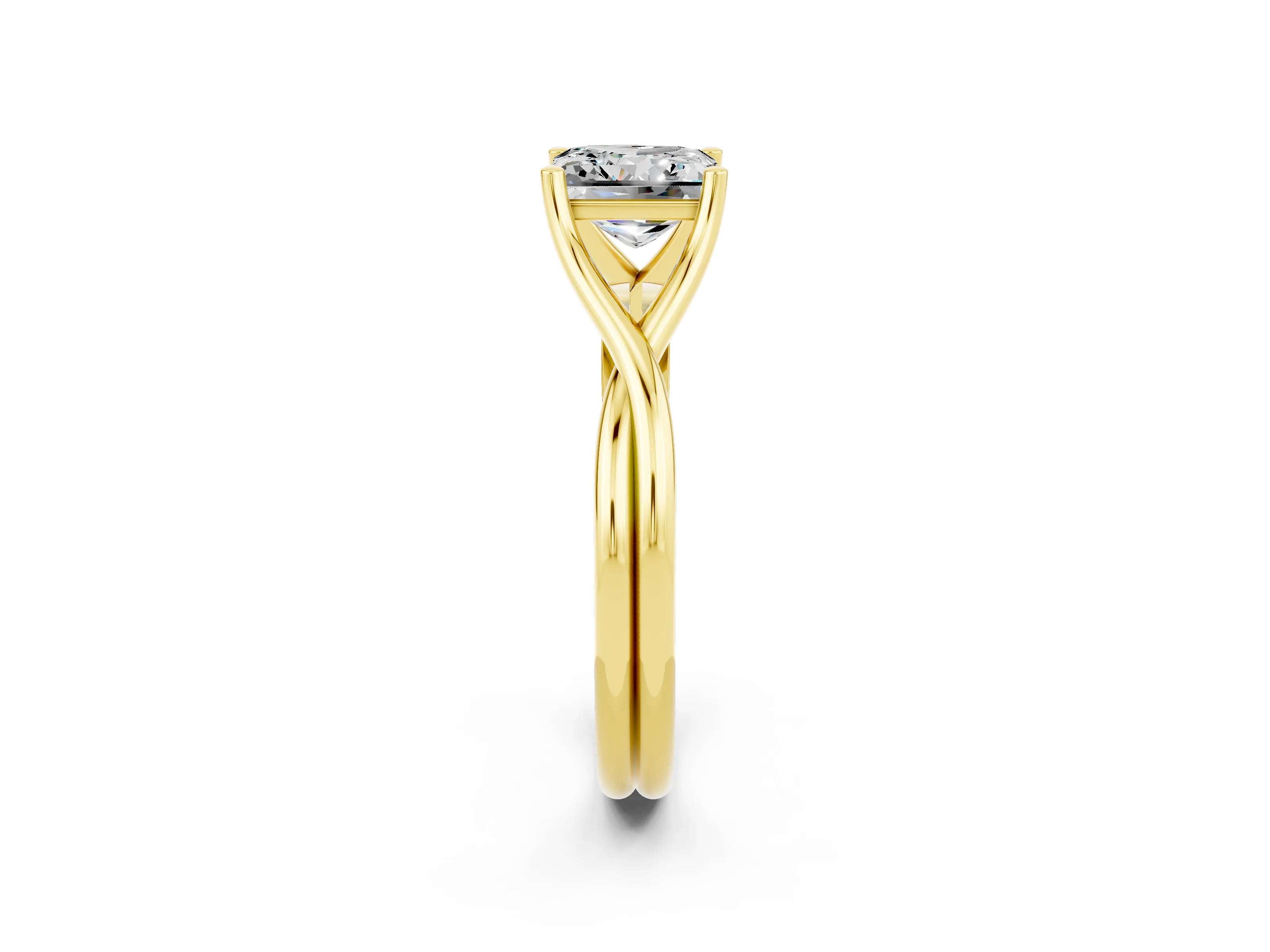 Yellow gold Princess Cut Moissanite Solitaire Twist Band Prong Setting Ring_50