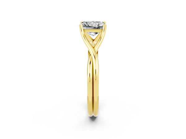 Yellow gold Princess Cut Moissanite Solitaire Twist Band Prong Setting Ring