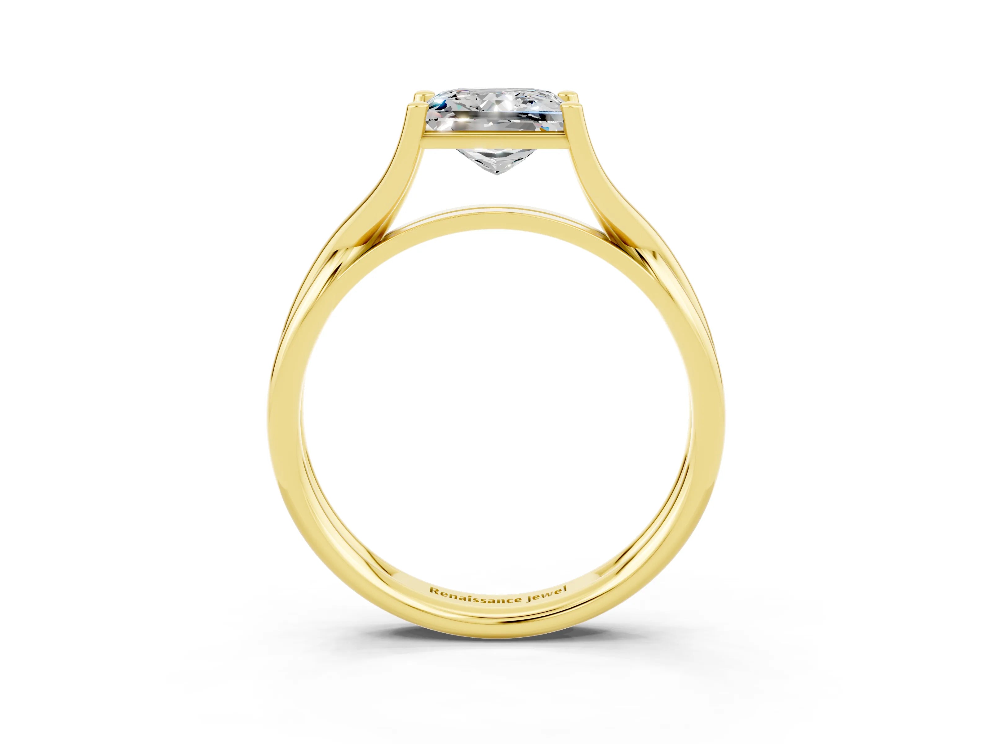 Yellow gold Princess Cut Moissanite Solitaire Twist Band Prong Setting Ring_51
