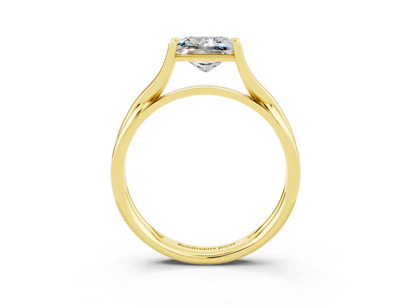Yellow gold Princess Cut Moissanite Solitaire Twist Band Prong Setting Ring