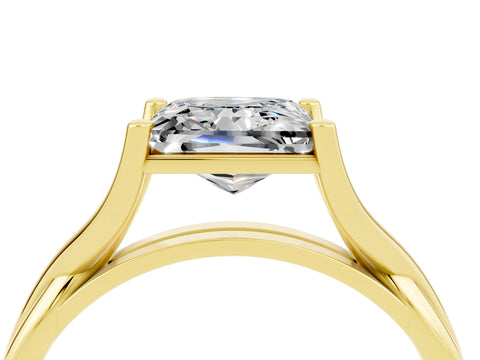 Yellow gold Princess Cut Moissanite Solitaire Twist Band Prong Setting Ring_52