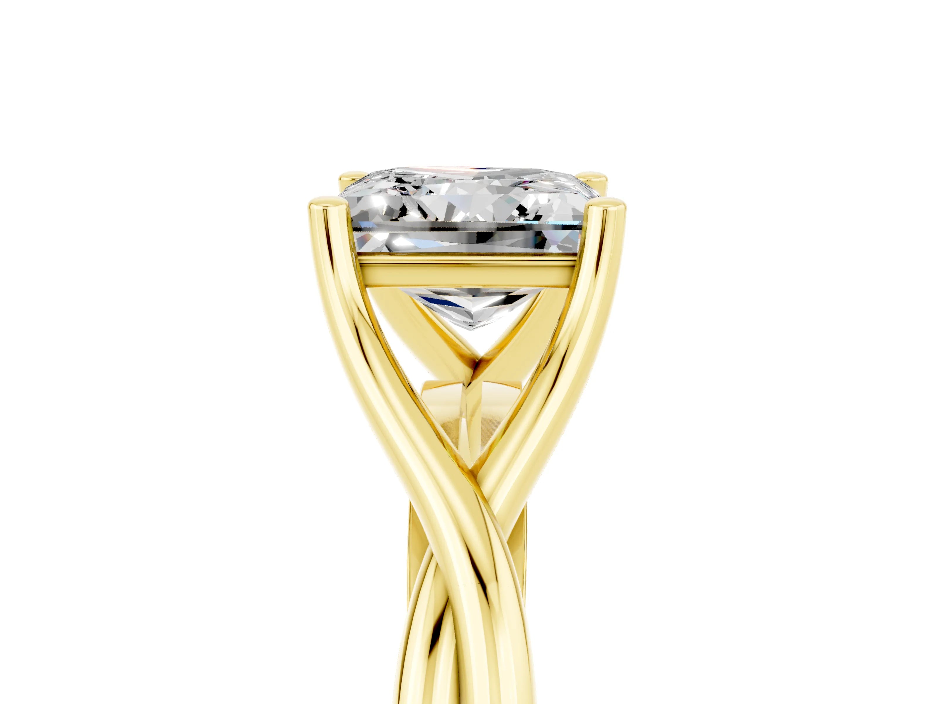 Yellow gold Princess Cut Moissanite Solitaire Twist Band Prong Setting Ring_53