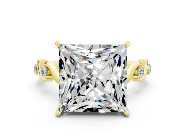 Yellow gold Princess Cut Moissanite Solitaire Twisted Band with Round  Accents and Prong Setting