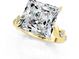 Yellow gold Princess Cut Moissanite Solitaire Twisted Band with Round  Accents and Prong Setting_13