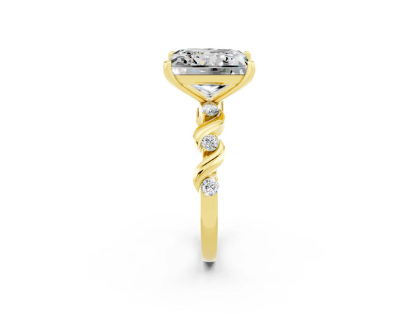 Yellow gold Princess Cut Moissanite Solitaire Twisted Band with Round  Accents and Prong Setting