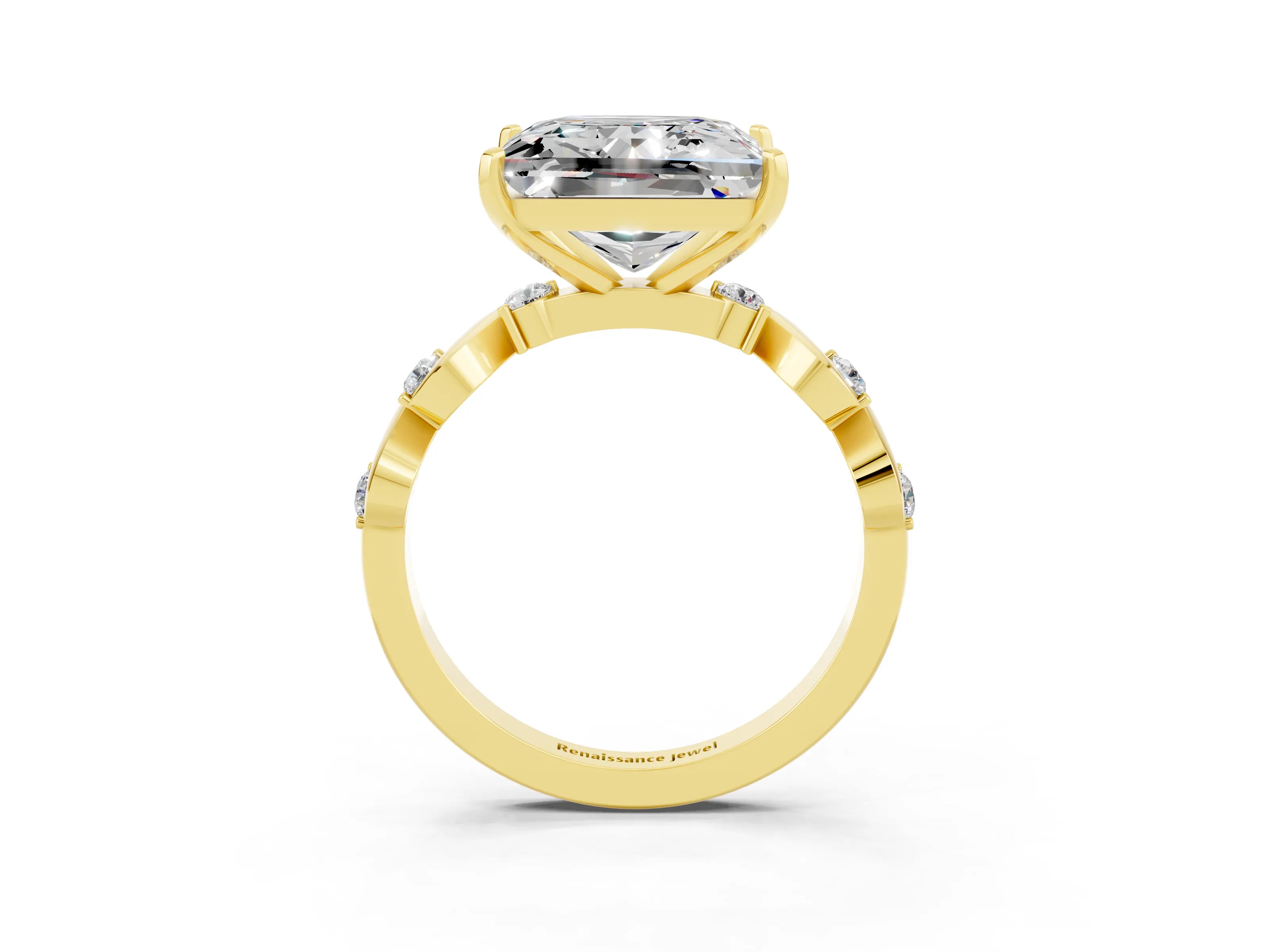 Yellow gold Princess Cut Moissanite Solitaire Twisted Band with Round  Accents and Prong Setting_15