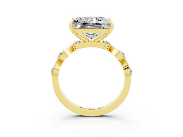 Yellow gold Princess Cut Moissanite Solitaire Twisted Band with Round  Accents and Prong Setting