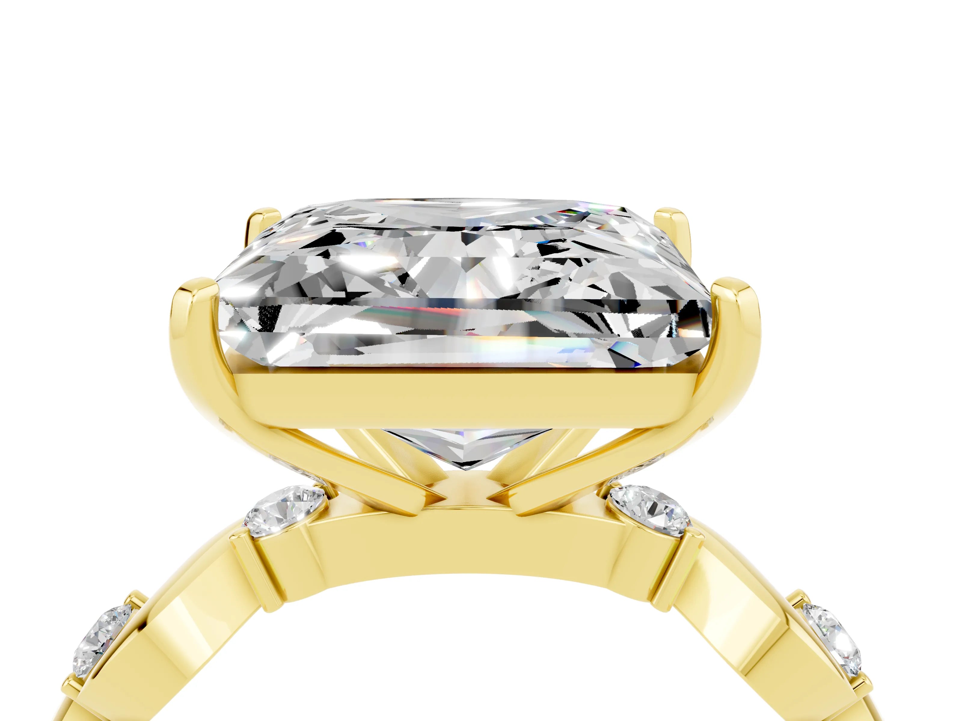 Yellow gold Princess Cut Moissanite Solitaire Twisted Band with Round  Accents and Prong Setting_16