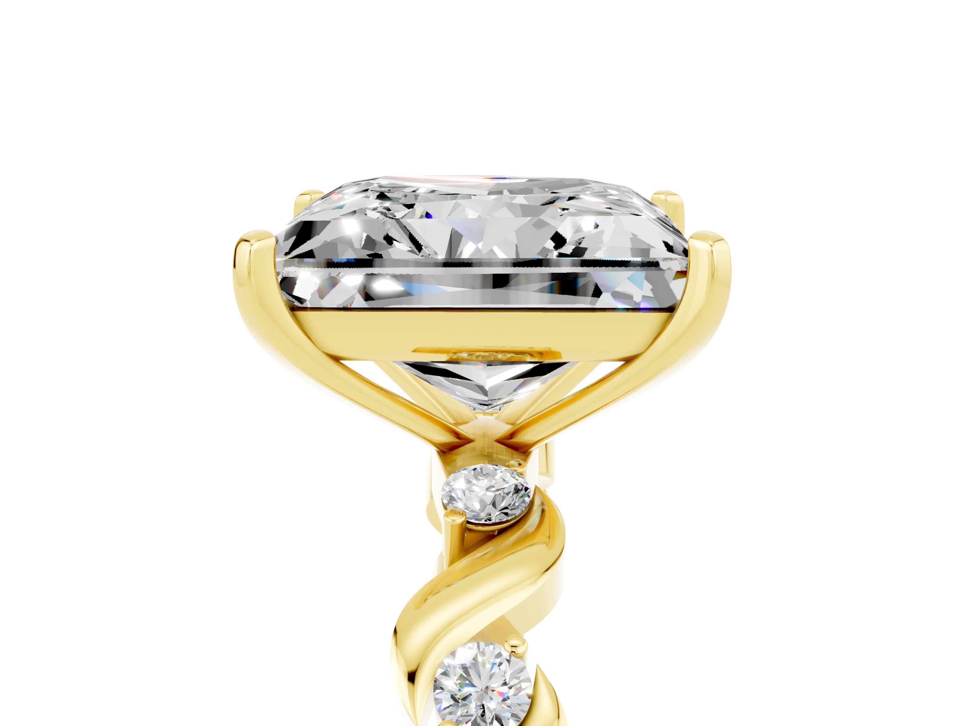 Yellow gold Princess Cut Moissanite Solitaire Twisted Band with Round  Accents and Prong Setting_17