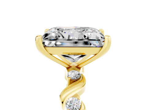 Yellow gold Princess Cut Moissanite Solitaire Twisted Band with Round  Accents and Prong Setting_17