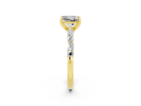 Yellow gold Princess Cut Moissanite Solitaire with Side Baguettes and Channel Set Band_2