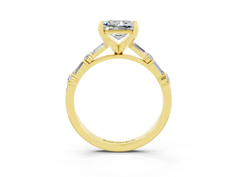 Yellow gold Princess Cut Moissanite Solitaire with Side Baguettes and Channel Set Band_3