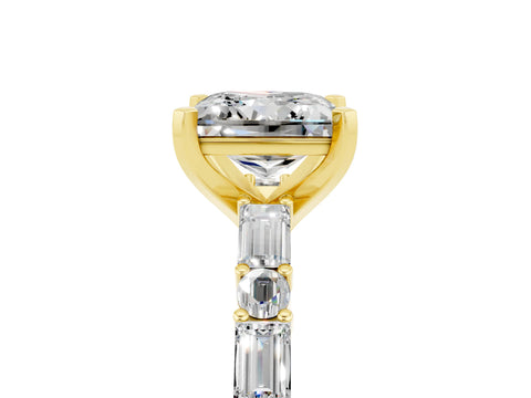 Yellow gold Princess Cut Moissanite Solitaire with Side Baguettes and Channel Set Band_5
