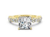 Yellow gold Princess Cut Moissanite Solitaire with Side Stones, Pave Band, Four-Prong Setting_36
