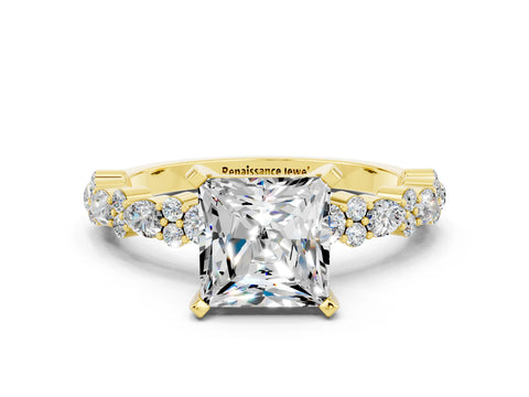 Yellow gold Princess Cut Moissanite Solitaire with Side Stones, Pave Band, Four-Prong Setting_36