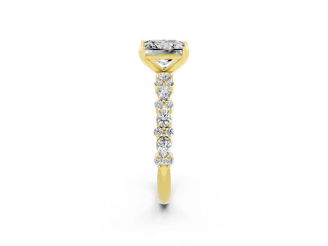 Yellow gold Princess Cut Moissanite Solitaire with Side Stones, Pave Band, Four-Prong Setting_38