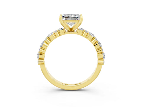 Yellow gold Princess Cut Moissanite Solitaire with Side Stones, Pave Band, Four-Prong Setting_39