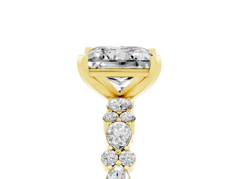 Yellow gold Princess Cut Moissanite Solitaire with Side Stones, Pave Band, Four-Prong Setting_41