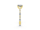 Yellow gold Princess Cut Moissanite Solitaire with Side Stones on a Pavé Band and Four-Prong Setting_2