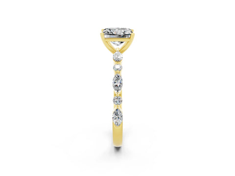 Yellow gold Princess Cut Moissanite Solitaire with Side Stones on a Pavé Band and Four-Prong Setting_2