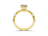 Yellow gold Princess Cut Moissanite Solitaire with Side Stones on a Pavé Band and Four-Prong Setting_3