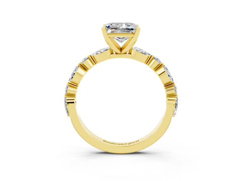 Yellow gold Princess Cut Moissanite Solitaire with Side Stones on a Pavé Band and Four-Prong Setting_3