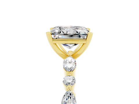 Yellow gold Princess Cut Moissanite Solitaire with Side Stones on a Pavé Band and Four-Prong Setting_5