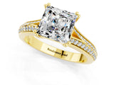 Yellow gold Princess Cut Moissanite Split Shank Engagement Ring with Pavé Band_1