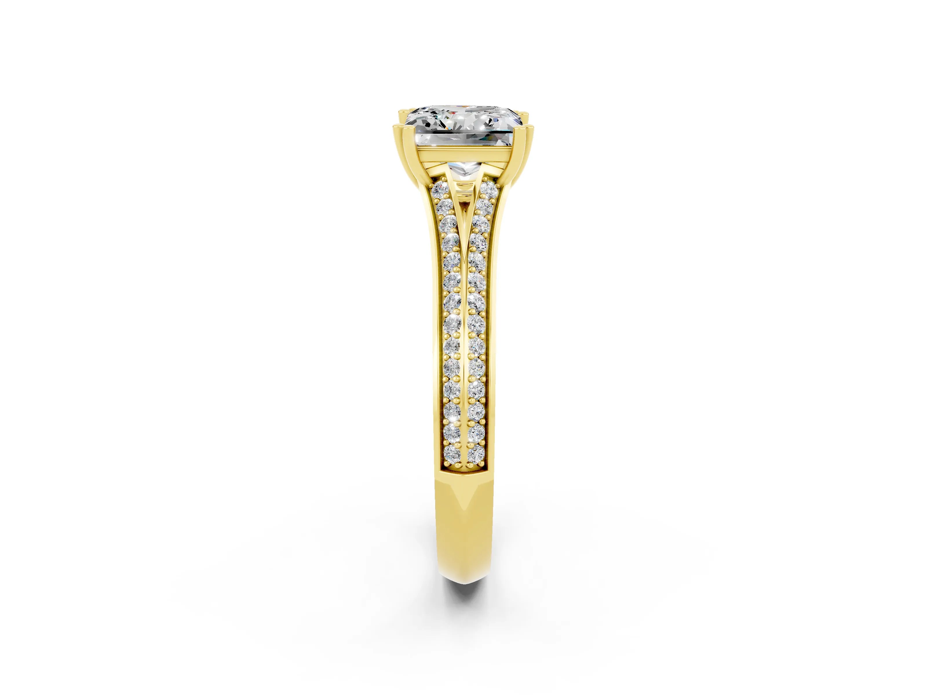 Yellow gold Princess Cut Moissanite Split Shank Engagement Ring with Pavé Band_2