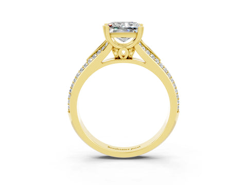 Yellow gold Princess Cut Moissanite Split Shank Engagement Ring with Pavé Band_3