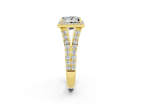 Yellow gold Princess Cut Moissanite Split Shank Halo Ring with Four-Prong Setting_14