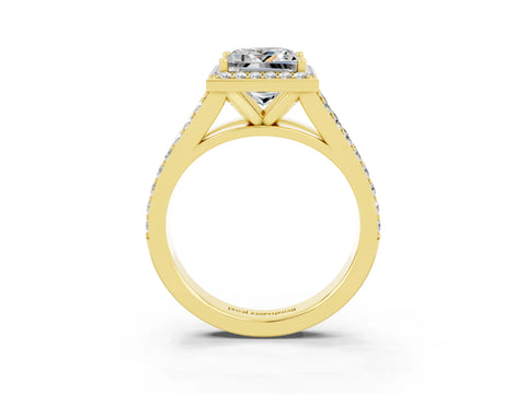 Yellow gold Princess Cut Moissanite Split Shank Halo Ring with Four-Prong Setting_15