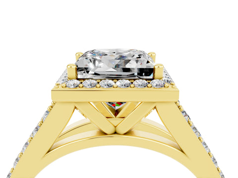 Yellow gold Princess Cut Moissanite Split Shank Halo Ring with Four-Prong Setting_16
