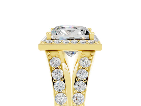 Yellow gold Princess Cut Moissanite Split Shank Halo Ring with Four-Prong Setting_17