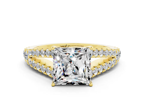 Yellow gold Princess Cut Moissanite Split Shank Pavé Engagement Ring with Four-Prong Setting_12
