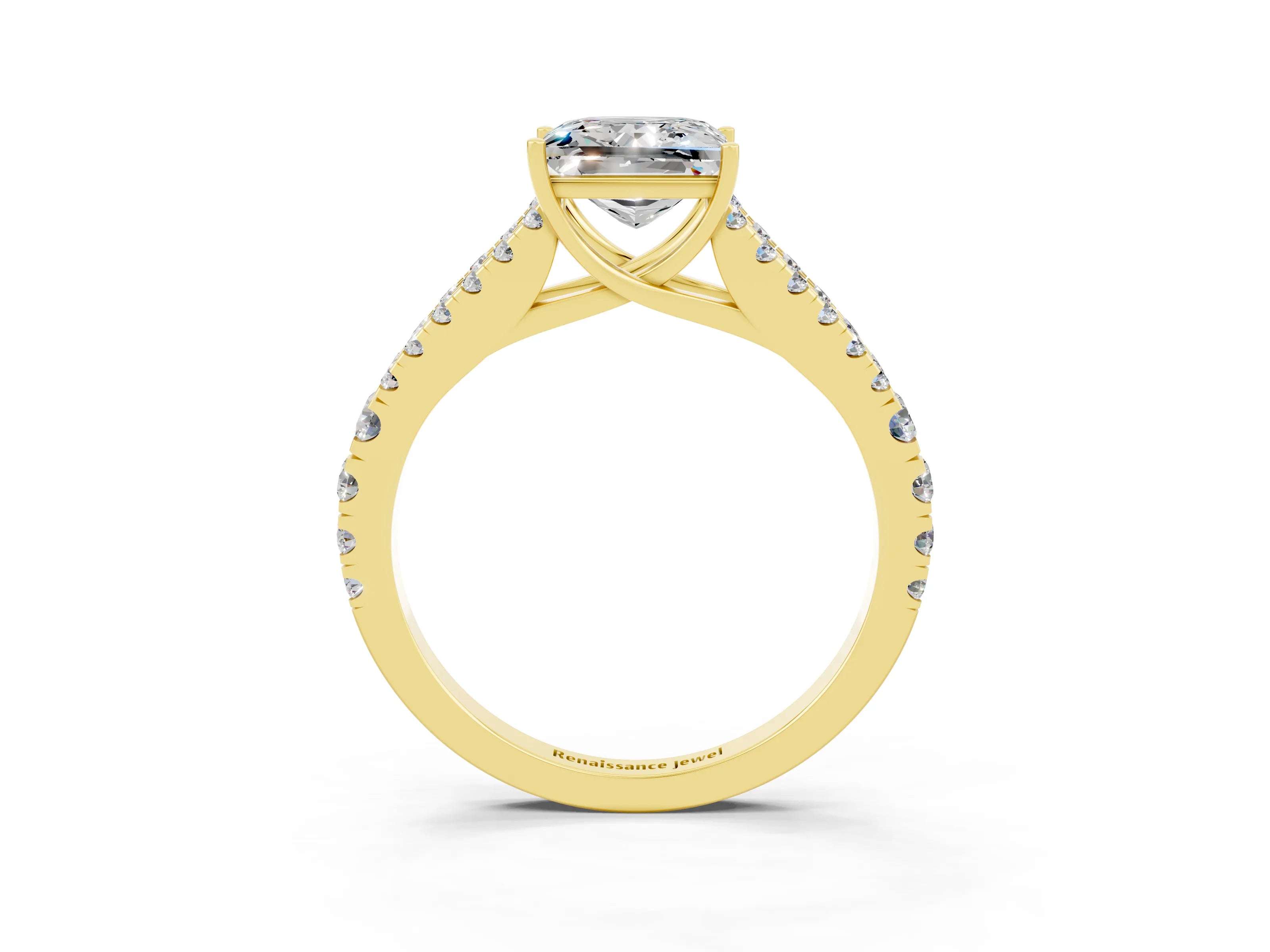 Yellow gold Princess Cut Moissanite Split Shank Pavé Engagement Ring with Four-Prong Setting_15