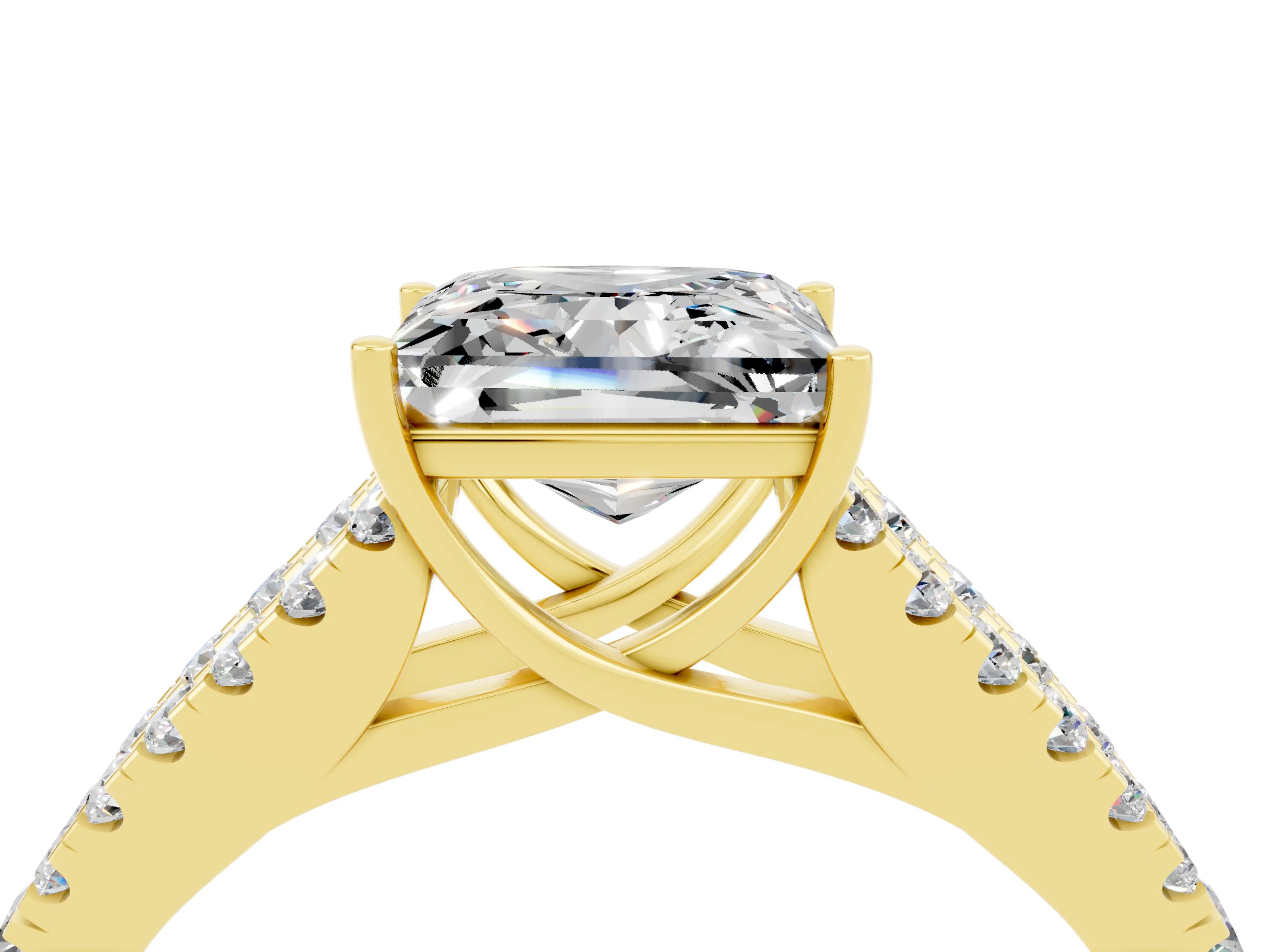 Yellow gold Princess Cut Moissanite Split Shank Pavé Engagement Ring with Four-Prong Setting_16